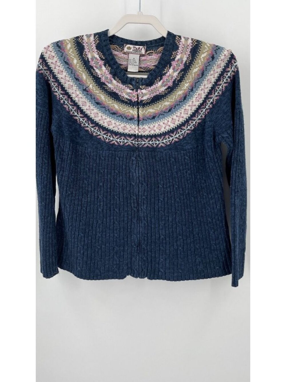 Tiara International Fair Isle Sweater Zip Cardigan Women Size M Vintage Y2K